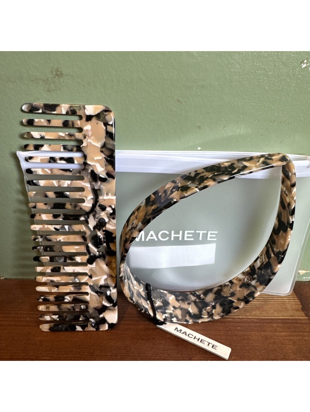 Machete No. 2 Large Tooth Fine Italian Acetate Comb W/Matching Headband Tortoise